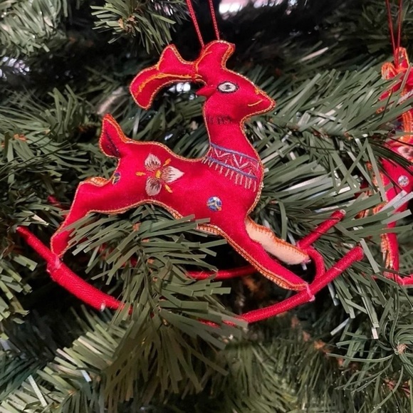 Rocking Reindeer • Vintage • Red • Christmas • Embroidery • Sequins• 7 Ornaments - Picture 7 of 14